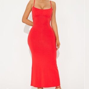 Backless Red Midi Dress